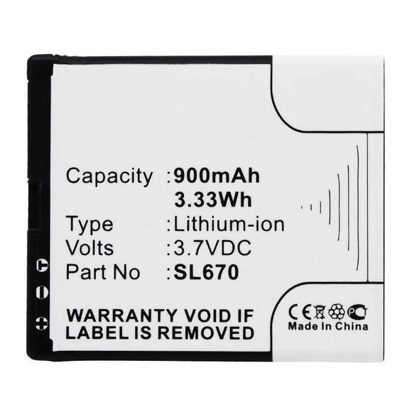 Batteries N Accessories BNA-WB-L9960 Cell Phone Battery - Li-ion, 3.7V, 900mAh, Ultra High Capacity - Replacement for Bea-fon SL670 Battery