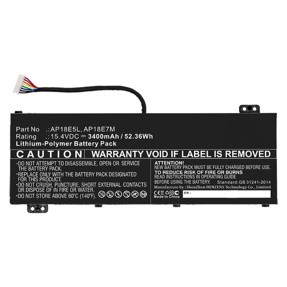 Batteries N Accessories BNA-WB-P10341 Laptop Battery - Li-Pol, 15.4V, 3400mAh, Ultra High Capacity - Replacement for Acer AP18E5L Battery