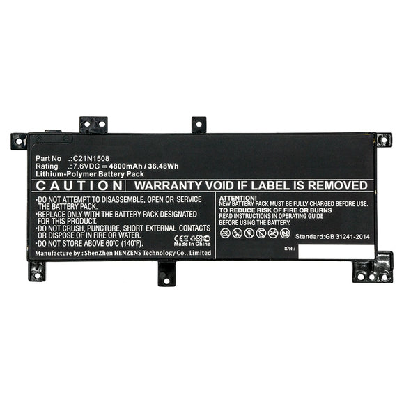 Batteries N Accessories BNA-WB-P10539 Laptop Battery - Li-Pol, 7.6V, 4800mAh, Ultra High Capacity - Replacement for Asus C21N1508 Battery