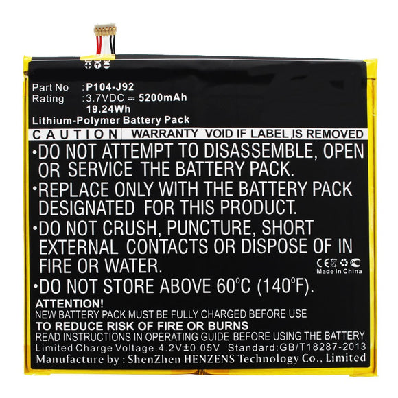 Batteries N Accessories BNA-WB-P11112 Tablet Battery - Li-Pol, 3.7V, 5200mAh, Ultra High Capacity - Replacement for Blu P104-J92 Battery