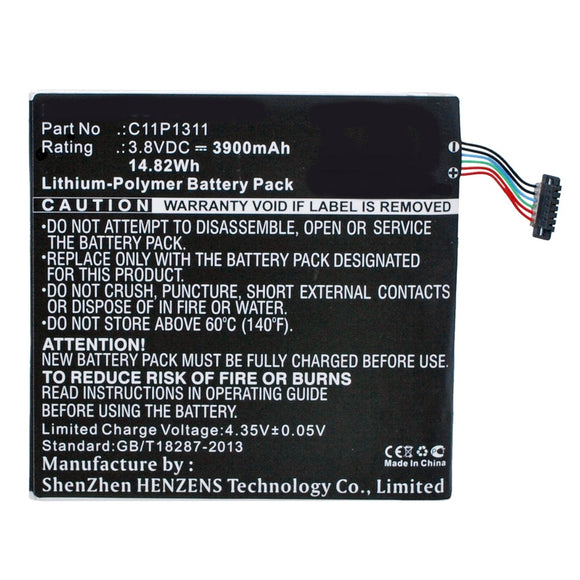 Batteries N Accessories BNA-WB-P11100 Tablet Battery - Li-Pol, 3.8V, 3900mAh, Ultra High Capacity - Replacement for Asus C11P1311 Battery