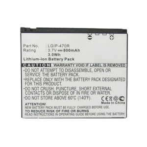 Batteries N Accessories BNA-WB-L12313 Cell Phone Battery - Li-ion, 3.7V, 800mAh, Ultra High Capacity - Replacement for LG LGIP-470R Battery