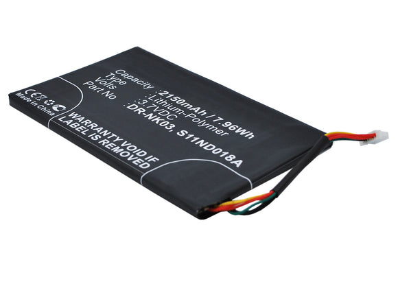 Batteries N Accessories BNA-WB-P8179 E Book E Reader Battery - Li-Pol, 3.7V, 2150mAh, Ultra High Capacity Battery - Replacement for Barnes & Noble DR-NK03, MLP305787, S11ND018A Battery