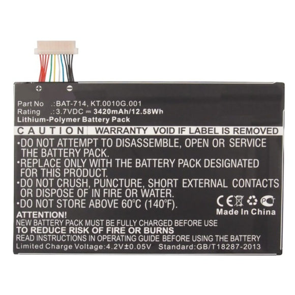 Batteries N Accessories BNA-WB-P11074 Tablet Battery - Li-Pol, 3.7V, 3420mAh, Ultra High Capacity - Replacement for Acer BAT-714 Battery
