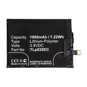 Batteries N Accessories BNA-WB-P14465 Cell Phone Battery - Li-Pol, 3.8V, 1900mAh, Ultra High Capacity - Replacement for Alcatel TLp020EC Battery
