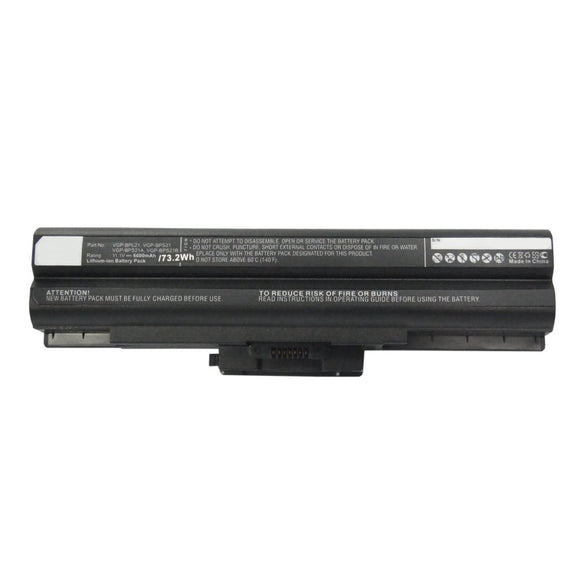 Batteries N Accessories BNA-WB-L10738 Laptop Battery - Li-ion, 11.1V, 6600mAh, Ultra High Capacity - Replacement for Sony VGP-BP21A Battery