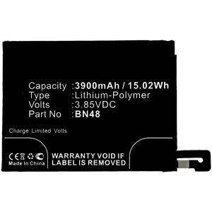 Batteries N Accessories BNA-WB-P8346 Cell Phone Battery - Li-Pol, 3.85V, 3900mAh, Ultra High Capacity Battery - Replacement for Redmi BN48 Battery