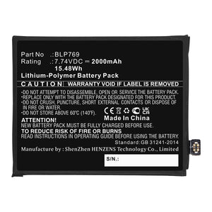 Batteries N Accessories BNA-WB-P16799 Cell Phone Battery - Li-Pol, 7.74V, 2000mAh, Ultra High Capacity - Replacement for OPPO BLP769 Battery