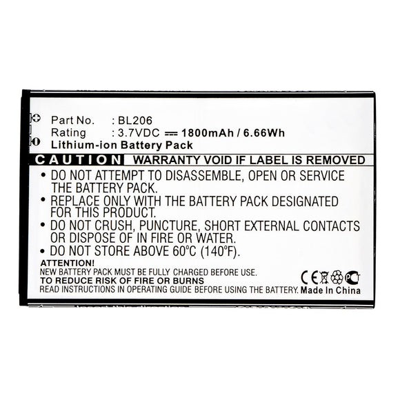 Batteries N Accessories BNA-WB-L12258 Cell Phone Battery - Li-ion, 3.7V, 1800mAh, Ultra High Capacity - Replacement for Lenovo BL206 Battery