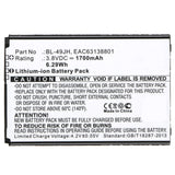 Batteries N Accessories BNA-WB-BLI-1498-1.7 Cell Phone Battery - Li-Ion, 3.8V, 1700 mAh, Ultra High Capacity Battery - Replacement for LG k3, 120H, LS450 Battery