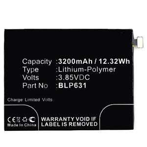 Batteries N Accessories BNA-WB-P8373 Cell Phone Battery - Li-Pol, 3.85V, 3200mAh, Ultra High Capacity Battery - Replacement for OPPO BLP631 Battery