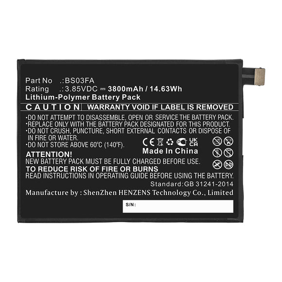Batteries N Accessories BNA-WB-P16537 Cell Phone Battery - Li-Pol, 3.85V, 3800mAh, Ultra High Capacity - Replacement for Xiaomi BS03FA Battery