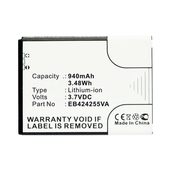 Batteries N Accessories BNA-WB-L3948 Cell Phone Battery - Li-ion, 3.7, 940mAh, Ultra High Capacity Battery - Replacement for Samsung AB463851BA, EB424255VA Battery