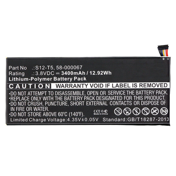 Batteries N Accessories BNA-WB-P11082 Tablet Battery - Li-Pol, 3.8V, 3400mAh, Ultra High Capacity - Replacement for Amazon S12-T5 Battery