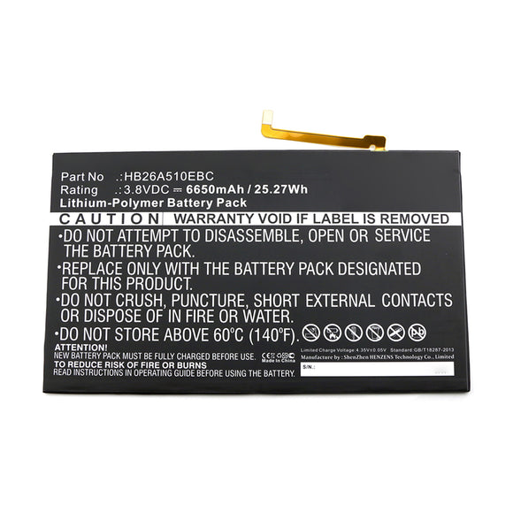 Batteries N Accessories BNA-WB-P11993 Tablet Battery - Li-Pol, 3.8V, 6650mAh, Ultra High Capacity - Replacement for Huawei HB26A510EBC Battery