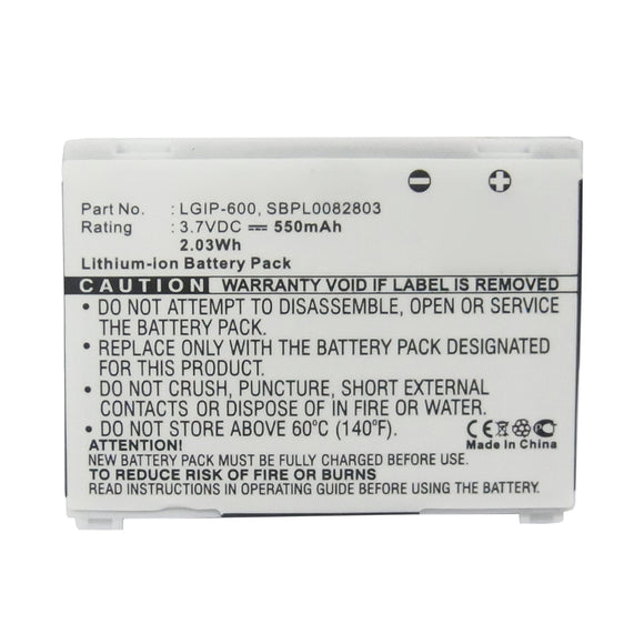 Batteries N Accessories BNA-WB-L16392 Cell Phone Battery - Li-ion, 3.7V, 550mAh, Ultra High Capacity - Replacement for LG LGIP-600 Battery
