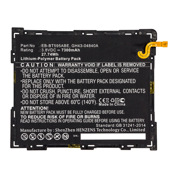 Batteries N Accessories BNA-WB-P13804 Tablet Battery - Li-Pol, 3.8V, 7300mAh, Ultra High Capacity - Replacement for Samsung EB-BT595ABE Battery