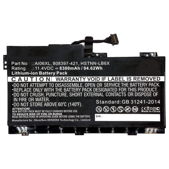 Batteries N Accessories BNA-WB-L9630 Laptop Battery - Li-ion, 11.4V, 8300mAh, Ultra High Capacity - Replacement for HP AI06XL Battery