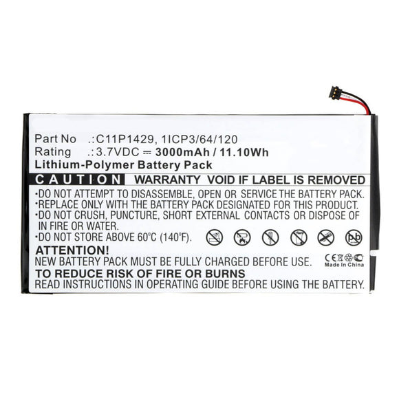 Batteries N Accessories BNA-WB-P11085 Tablet Battery - Li-Pol, 3.7V, 3000mAh, Ultra High Capacity - Replacement for Asus C11P1429 Battery