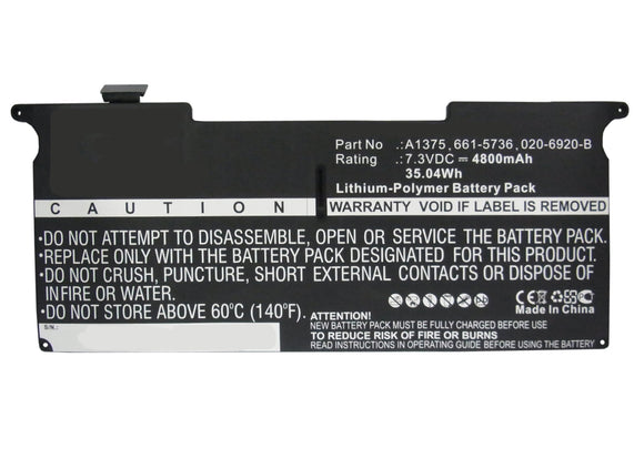 Batteries N Accessories BNA-WB-P4516 Laptops Battery - Li-Pol, 7.3V, 4800 mAh, Ultra High Capacity Battery - Replacement for Apple 020-6920-B Battery