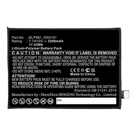 Batteries N Accessories BNA-WB-P16795 Cell Phone Battery - Li-Pol, 7.74V, 2200mAh, Ultra High Capacity - Replacement for Oneplus BLP861 Battery