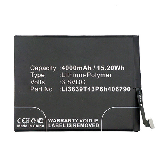Batteries N Accessories BNA-WB-P14089 Cell Phone Battery - Li-Pol, 3.8V, 4000mAh, Ultra High Capacity - Replacement for ZTE Li3839T43P6h406790 Battery