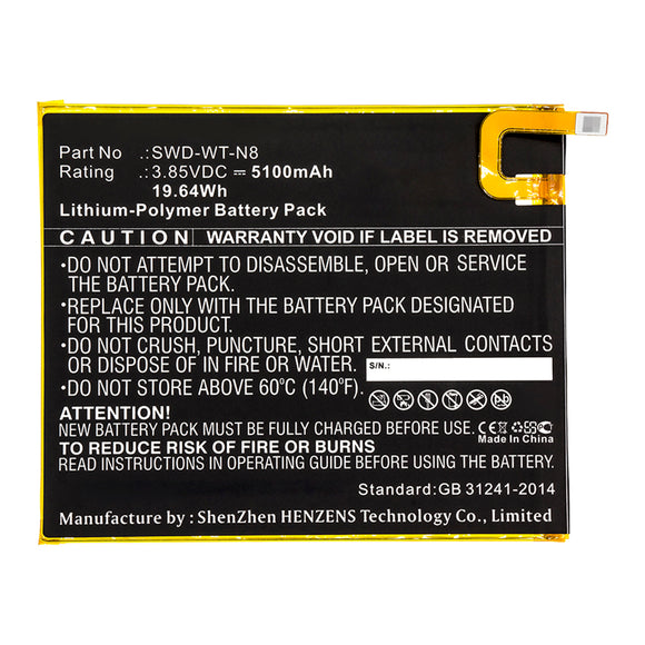 Batteries N Accessories BNA-WB-P13797 Tablet Battery - Li-Pol, 3.85V, 5100mAh, Ultra High Capacity - Replacement for Samsung SWD-WT-N8 Battery
