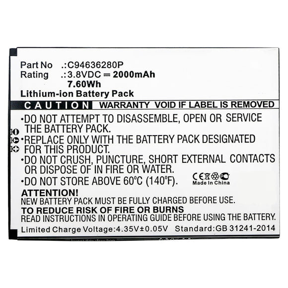 Batteries N Accessories BNA-WB-L10001 Cell Phone Battery - Li-ion, 3.8V, 2000mAh, Ultra High Capacity - Replacement for Blu C94636280P Battery