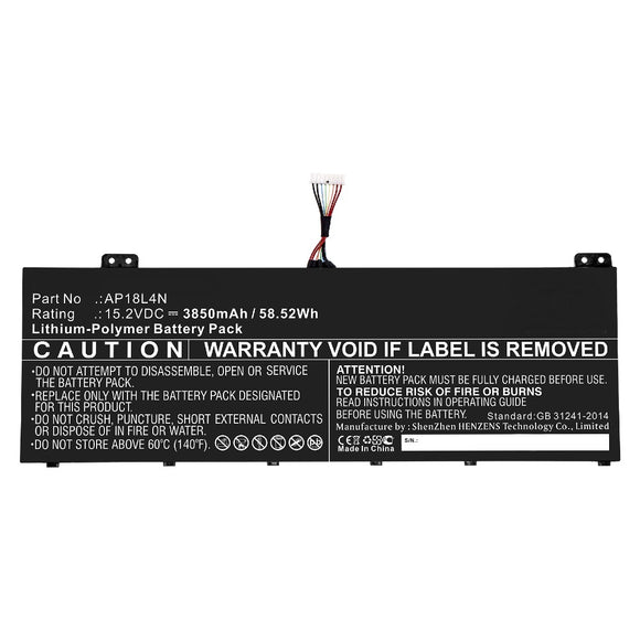 Batteries N Accessories BNA-WB-P10344 Laptop Battery - Li-Pol, 15.2V, 3850mAh, Ultra High Capacity - Replacement for Acer AP18L4N Battery