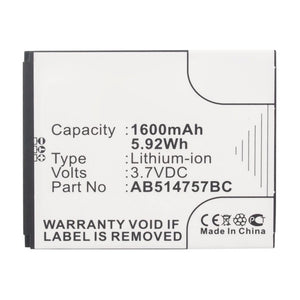 Batteries N Accessories BNA-WB-L13098 Cell Phone Battery - Li-ion, 3.7V, 1600mAh, Ultra High Capacity - Replacement for Samsung AB514757BC Battery