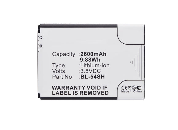 Batteries N Accessories BNA-WB-L3844 Cell Phone Battery - Li-ion, 3.8, 2600mAh, Ultra High Capacity Battery - Replacement for LG BL-54SG, EAC62018301 Battery