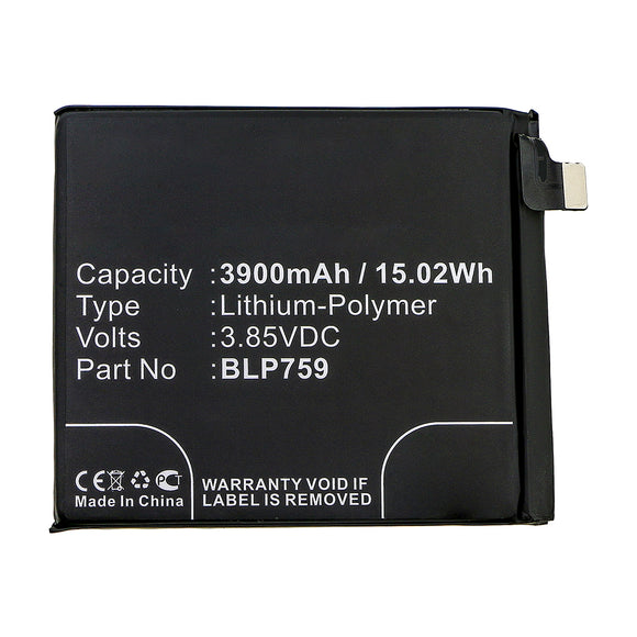 Batteries N Accessories BNA-WB-P14666 Cell Phone Battery - Li-Pol, 3.85V, 3900mAh, Ultra High Capacity - Replacement for Oneplus BLP759 Battery