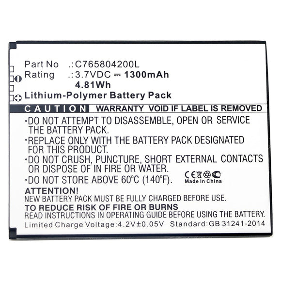 Batteries N Accessories BNA-WB-P9994 Cell Phone Battery - Li-Pol, 3.7V, 1300mAh, Ultra High Capacity - Replacement for Blu C765804200L Battery