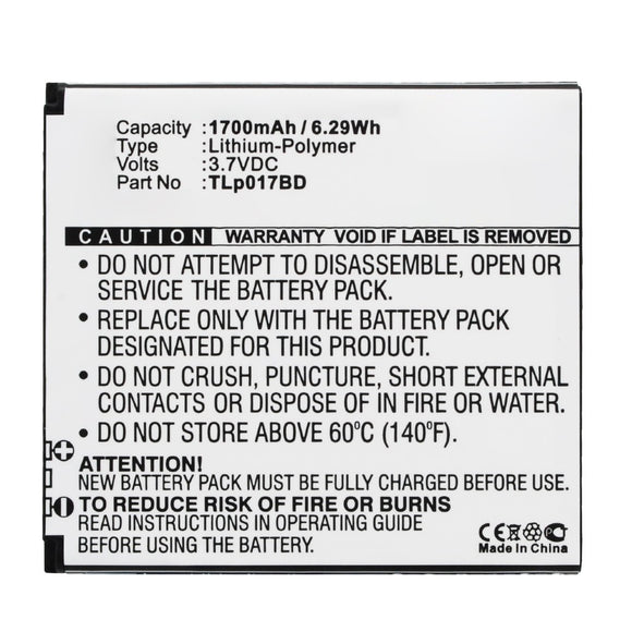 Batteries N Accessories BNA-WB-P13239 Cell Phone Battery - Li-Pol, 3.7V, 1700mAh, Ultra High Capacity - Replacement for TCL TLp017BD Battery