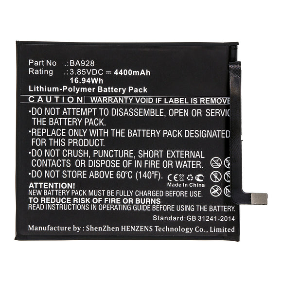 Batteries N Accessories BNA-WB-P14537 Cell Phone Battery - Li-Pol, 3.85V, 4400mAh, Ultra High Capacity - Replacement for MeiZu BA928 Battery