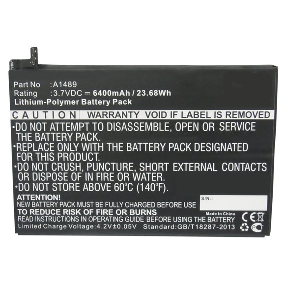 Batteries N Accessories BNA-WB-P9727 Tablet Battery - Li-Pol, 3.7V, 6400mAh, Ultra High Capacity - Replacement for Apple A1489 Battery