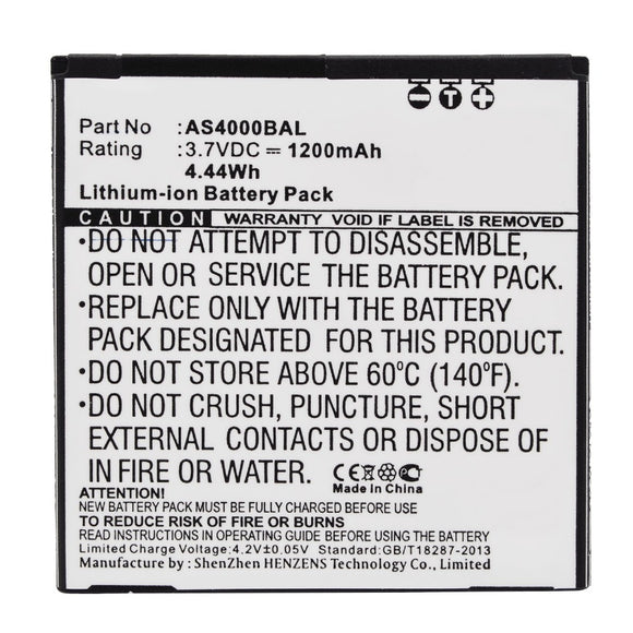 Batteries N Accessories BNA-WB-L3062 Cell Phone Battery - Li-Ion, 3.7V, 1200 mAh, Ultra High Capacity Battery - Replacement for ALIGATOR AS4000BAL Battery