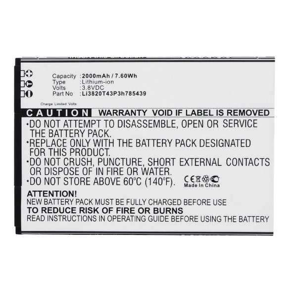 Batteries N Accessories BNA-WB-L3724 Cell Phone Battery - Li-Ion, 3.8V, 2000 mAh, Ultra High Capacity Battery - Replacement for ZTE Li3820T43P3h785439 Battery