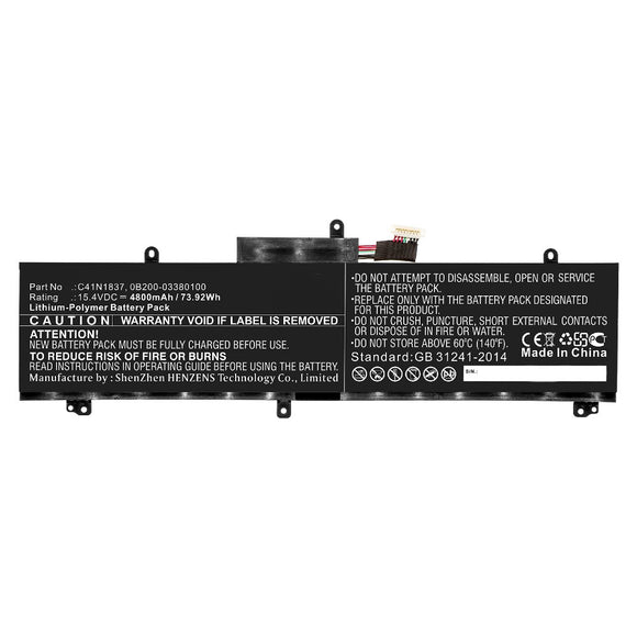 Batteries N Accessories BNA-WB-P10554 Laptop Battery - Li-Pol, 15.4V, 4800mAh, Ultra High Capacity - Replacement for Asus C41N1837 Battery
