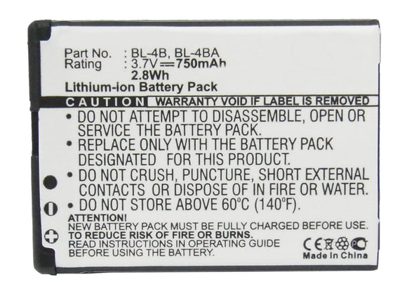 Batteries N Accessories BNA-WB-L3480 Cell Phone Battery - Li-Ion, 3.7V, 750 mAh, Ultra High Capacity Battery - Replacement for Nokia BL-4B Battery