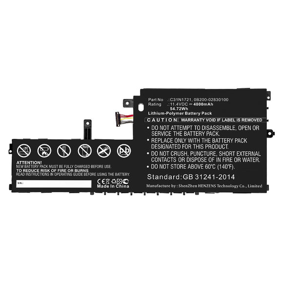 Batteries N Accessories BNA-WB-P10415 Laptop Battery - Li-Pol, 11.4V, 4800mAh, Ultra High Capacity - Replacement for Asus C31N1721 Battery