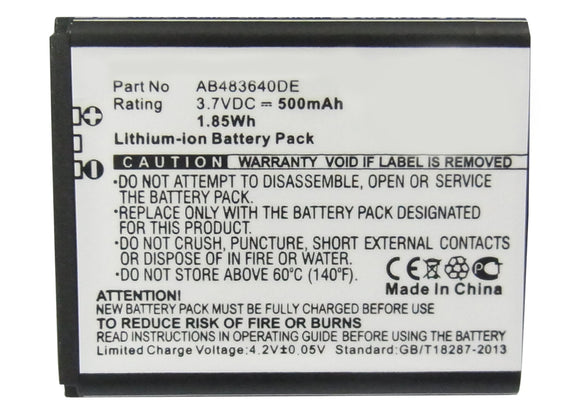 Batteries N Accessories BNA-WB-L3604 Cell Phone Battery - Li-Ion, 3.7V, 500 mAh, Ultra High Capacity Battery - Replacement for Samsung AB483640CC Battery