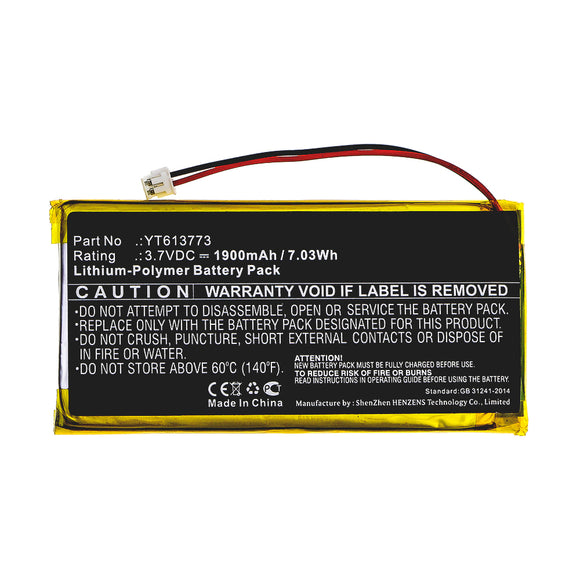 Batteries N Accessories BNA-WB-P10903 Player Battery - Li-Pol, 3.7V, 1900mAh, Ultra High Capacity - Replacement for XDUOO YT613773 Battery