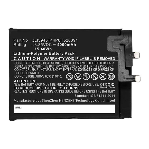Batteries N Accessories BNA-WB-P14047 Cell Phone Battery - Li-Pol, 3.85V, 4000mAh, Ultra High Capacity - Replacement for ZTE LI3945T44P8H526391 Battery