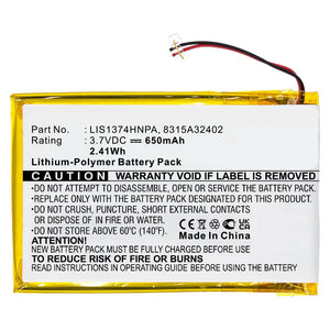 Batteries N Accessories BNA-WB-P8883 Player Battery - Li-Pol, 3.7V, 650mAh, Ultra High Capacity - Replacement for Sony LIS1374HNPA Battery