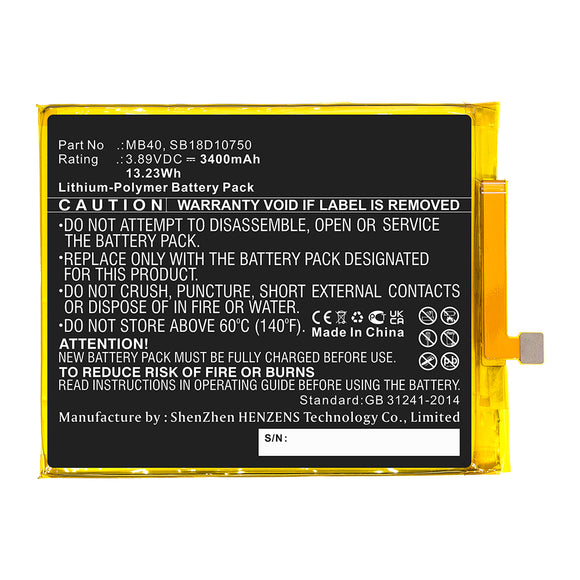 Batteries N Accessories BNA-WB-P16456 Cell Phone Battery - Li-Pol, 3.89V, 3400mAh, Ultra High Capacity - Replacement for Motorola MB40 Battery