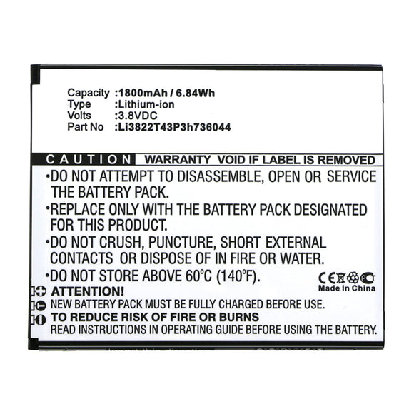 Batteries N Accessories BNA-WB-L14054 Cell Phone Battery - Li-ion, 3.8V, 1800mAh, Ultra High Capacity - Replacement for ZTE Li3822T43P3h736044 Battery