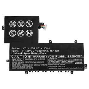Batteries N Accessories BNA-WB-P10406 Laptop Battery - Li-Pol, 11.55V, 3500mAh, Ultra High Capacity - Replacement for Asus C31N1836 Battery