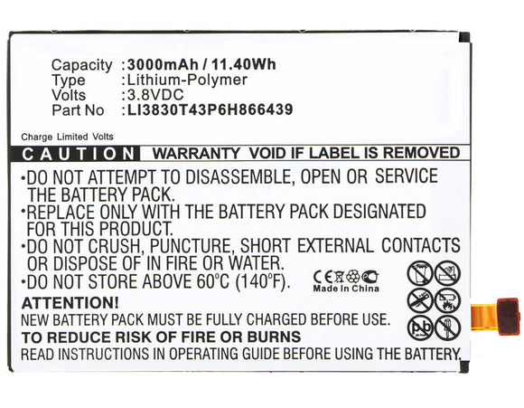 Batteries N Accessories BNA-WB-P3733 Cell Phone Battery - Li-Pol, 3.8V, 3000 mAh, Ultra High Capacity Battery - Replacement for ZTE LI3830T43P6H866439 Battery