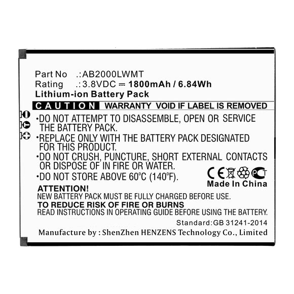 Batteries N Accessories BNA-WB-L14802 Cell Phone Battery - Li-ion, 3.8V, 1800mAh, Ultra High Capacity - Replacement for Philips AB2000LWMT Battery